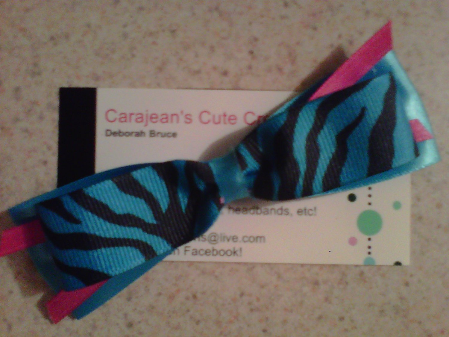 Blue,Black and Pink Zebra Bow Clip