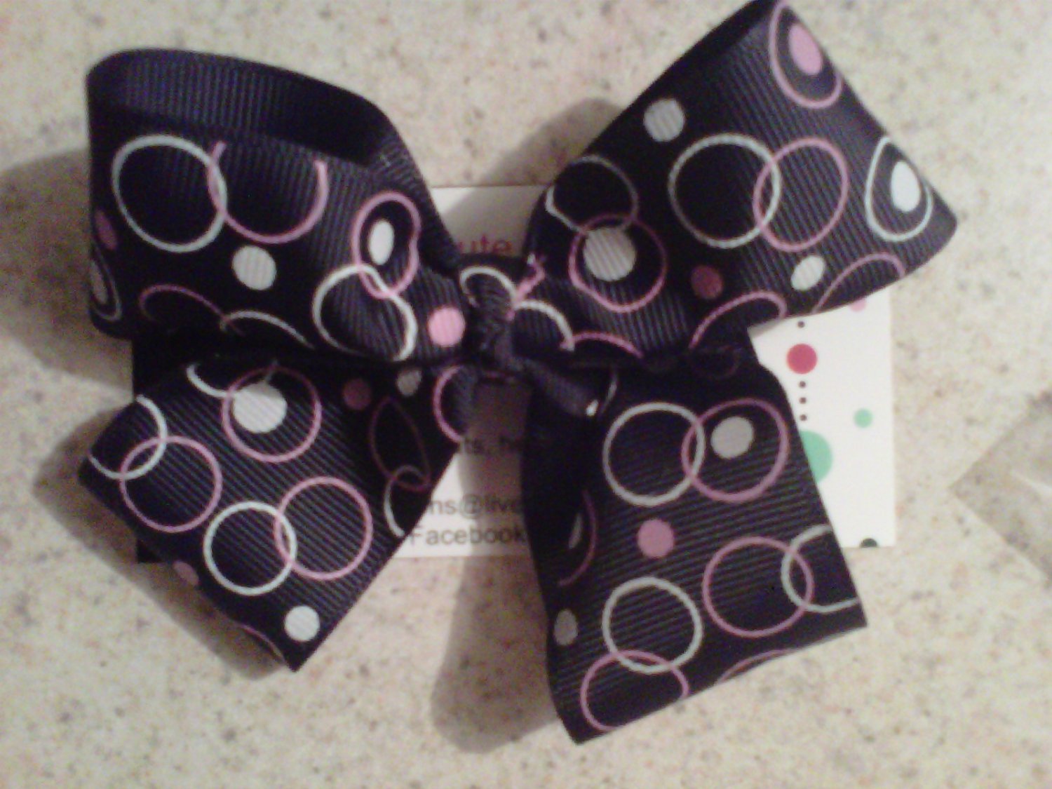 Black,Pink and White Circle Dots Bow Clip