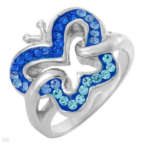 Beautiful Ring with Genuine Crystals Crafted in Blue Enamel