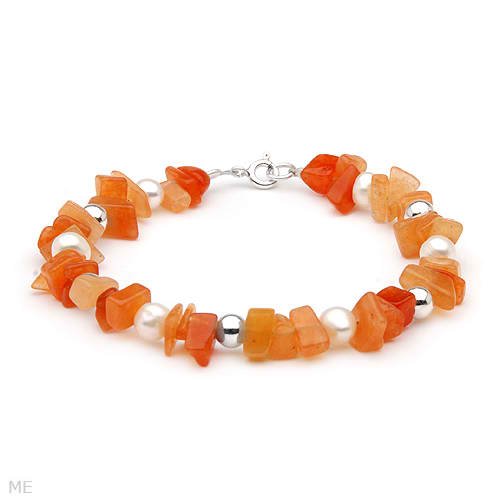Beautiful Brand New Bracelet with 9.00ctw Precious Stones - Genuine Carnelians and Freshwater Pearls