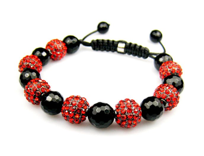 FULLY ICED OUT BLACK & RED SHAMBALLA DISCO BALL JAY-Z LEBRON BRACELET + FREE BOX