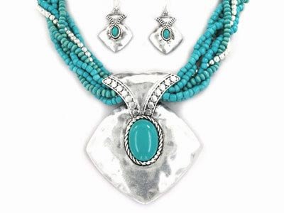 Multi Strand Turquoise Necklace and Earrings Set