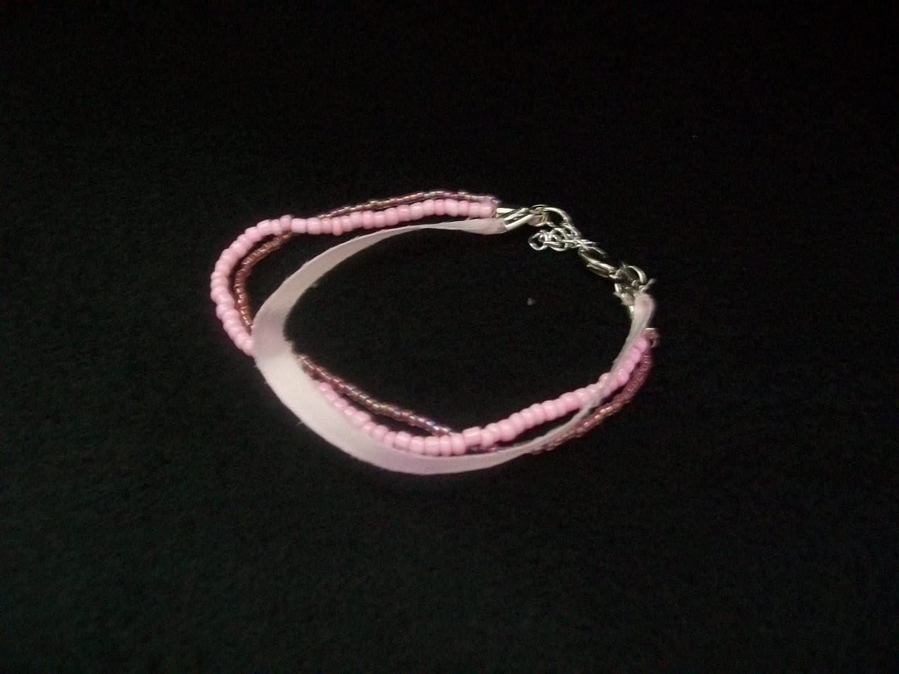 Beaded Ribbon Bracelet-Pink