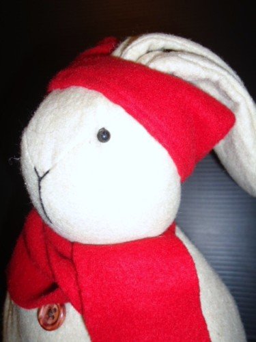 Rabbit w/ Holiday Hat & Scarf, Felt, 11.5" H, Used