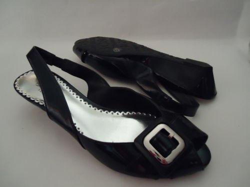 BCBG Patent Flat Slingback Wedge, Black&Lavend, Pre-own