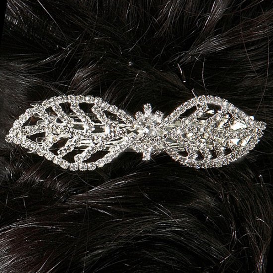 Double Leaf Rhinestone Barrette