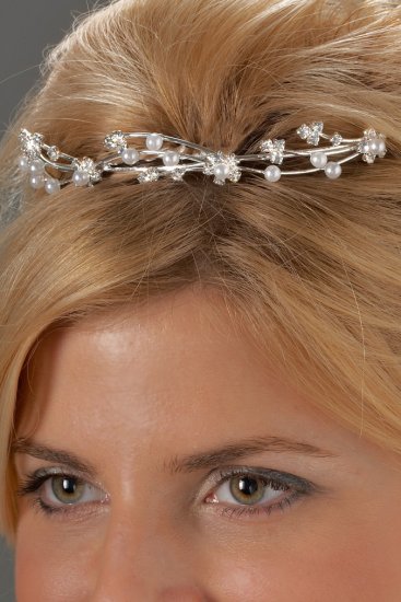 Pearl and Rhinestone Flowered Tiara Comb