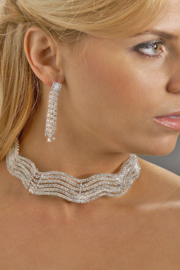 Wavy Rhinestone Collar Necklace Set