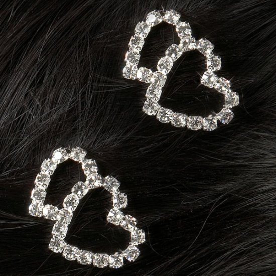Double Heart Rhinestone Barrettes