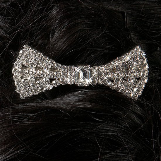Flared Rhinestone Bow Barrette