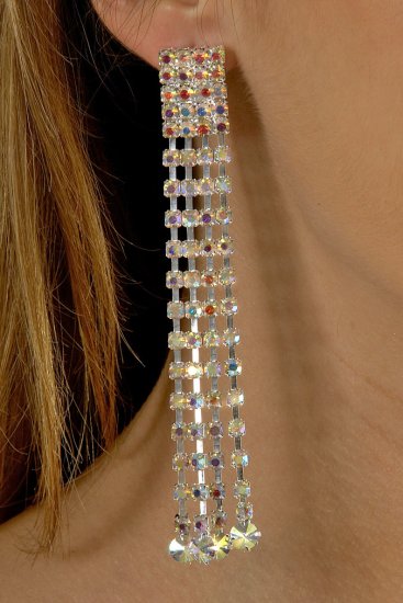 4-Row AB Rhinestone Earrings