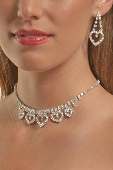 5-Heart Rhinestone Necklace Set