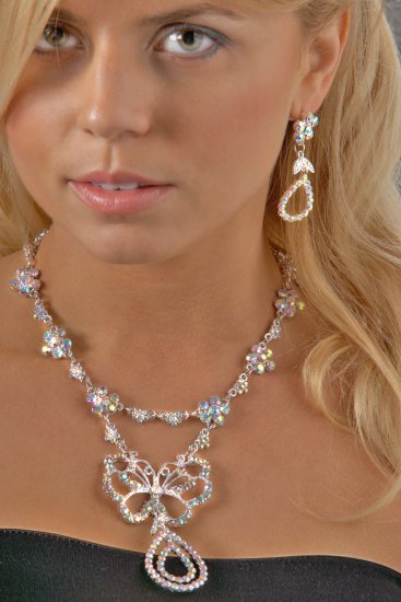 Butterfly AB Rhinestone Necklace Set