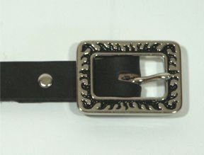 Black Dress Belt with Flames Buckle - Size L (18"-22")