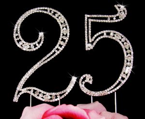 Silver Plated Swarovski Crystal 25th Anniversary Cake Topper