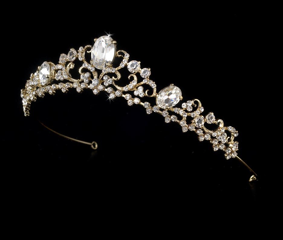 Floral Design Princess Quinceanera, Mis Quince Anos or PromTiara in Gold
