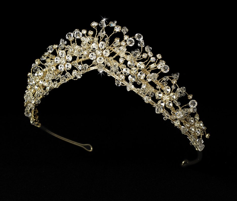 Swarovski Crystal Headpiece Quinceanera or Mis Quince Anos Tiara in Gold