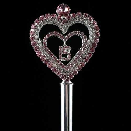Pink Heart Mis Quince Anos Quinceanera Scepter Silver with Pink Rhinestones