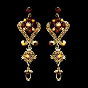 Gold & Colorado Topaz Crystal Chandelier Earrings for Quinceanera or Prom