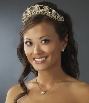 Gold Tiara plus Jewelry Set Crystals and Rhinestones Mis Quince Anos Quinceanera Prom