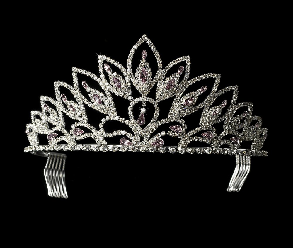 Striking Silver Plated Tiara in Light Blue or Lilac for Quinceanera, Mis Quince Anos, Sweet 16