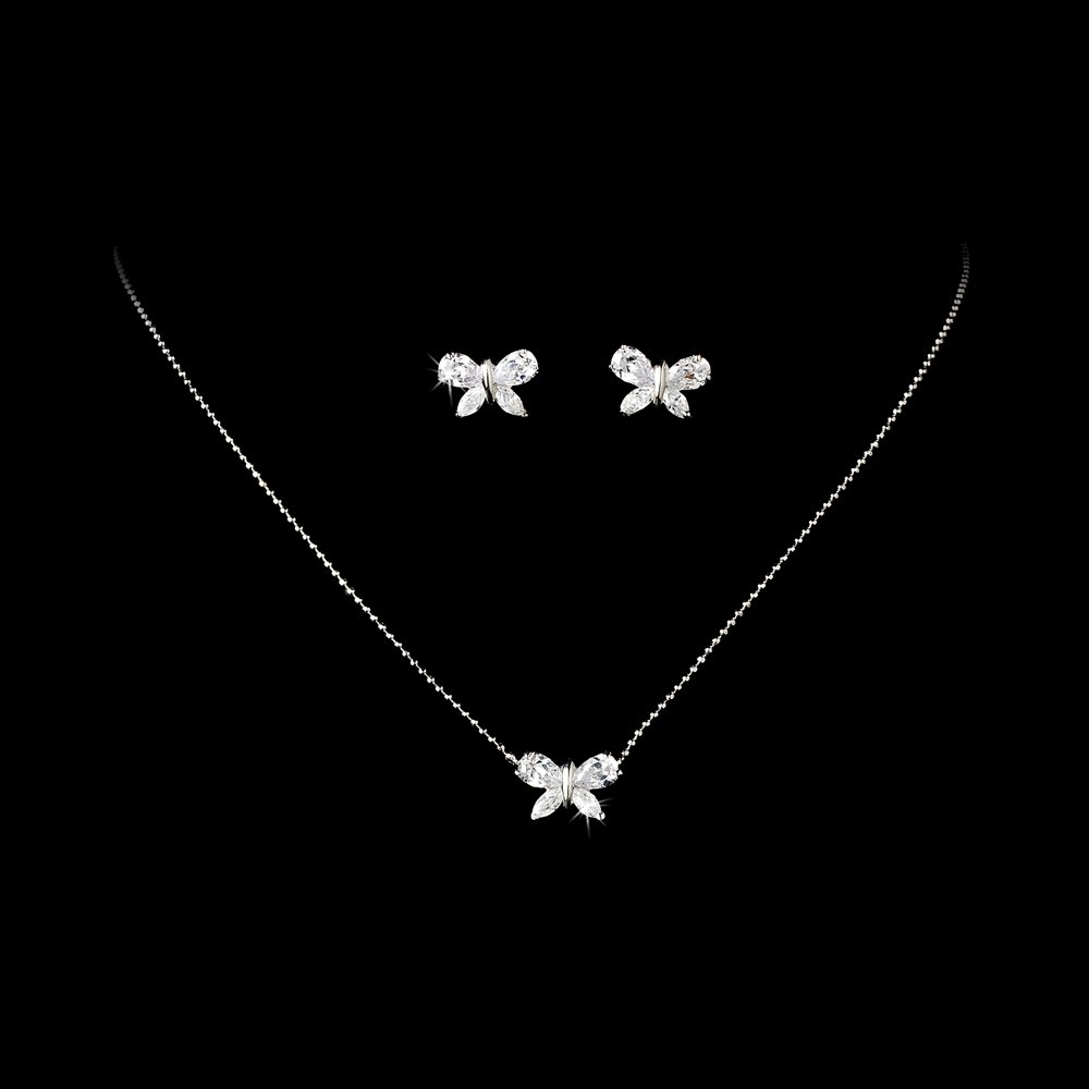 Sparkling Butterfly Necklace and Earring Set for First Communion, Flower Girl