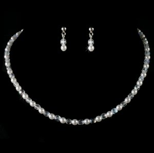 Precious Pearl and AB Crystal Necklace and Earring Set for First Communion, Flower Girl