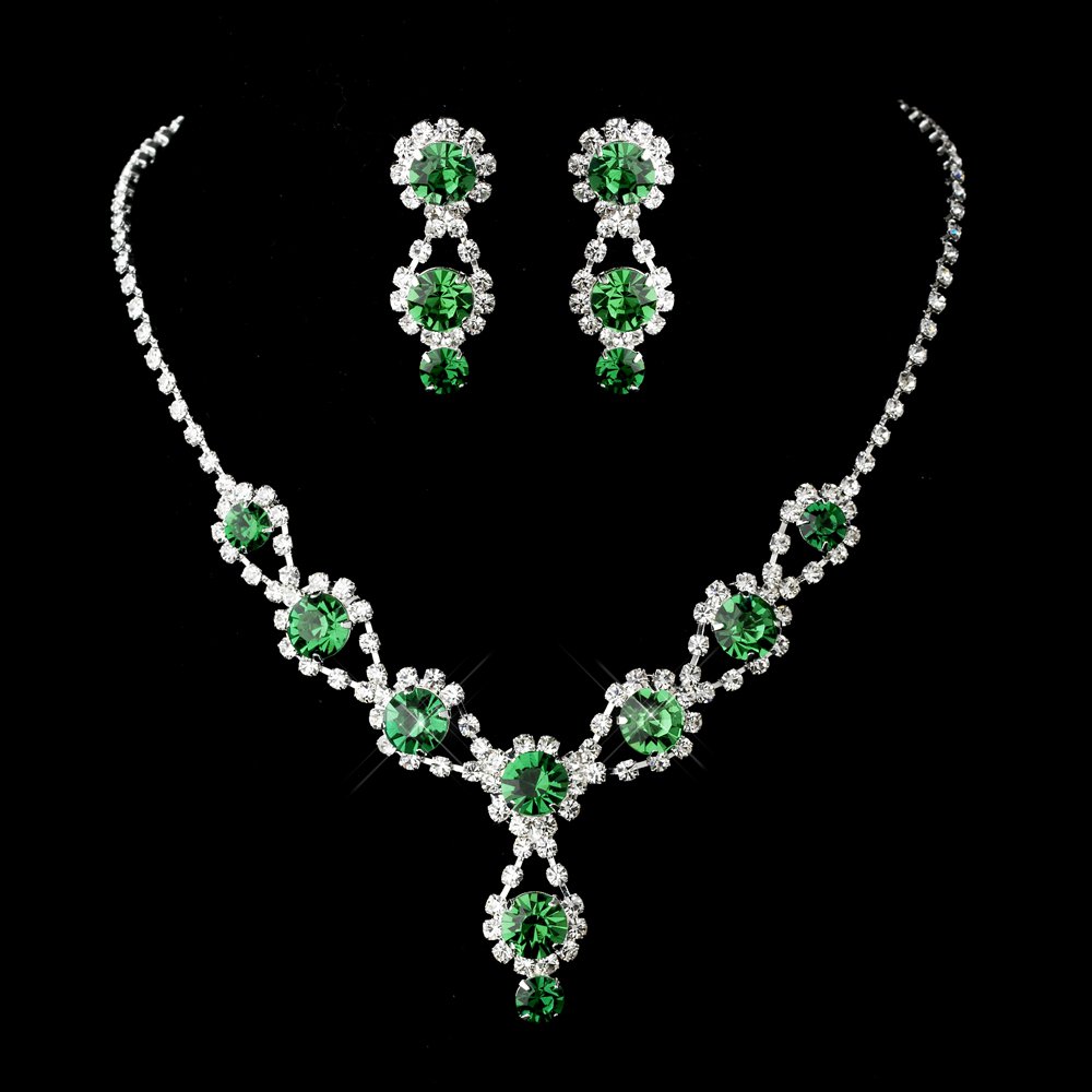 Emerald Crystal and Rhinestone Quinceanera, Mis Quince Anos, Sweet 16 Prom Jewelry