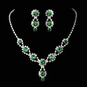 Emerald Crystal and Rhinestone Quinceanera, Mis Quince Anos, Sweet 16 Prom Jewelry