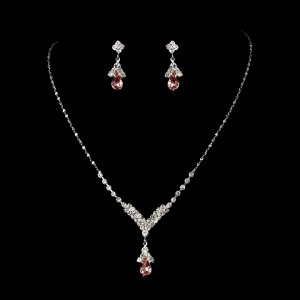 Pink Rhinestone with Silver Jewelry Set for Wedding, Bridal
