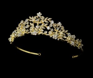 Golden Crystal Tiara with Pearl Accents for Quinceanera