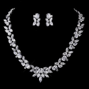 Bridal Silver CZ Necklace and Earring Set
