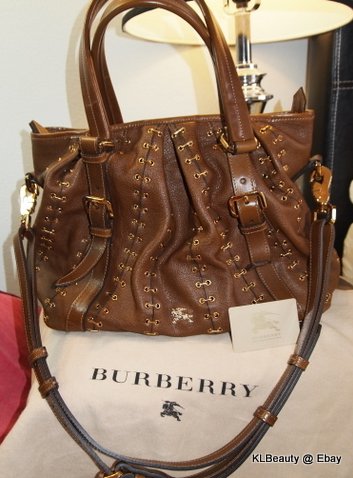 BURBERRY- LOWRY Leather Handbag with Gold Metal