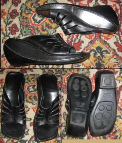 BCBG Maxazaria Womens Black Wedges Leather 8.5
