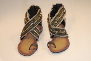 Sexy Womens Rhinestones Denim Sandals Toe Ring Flats v8
