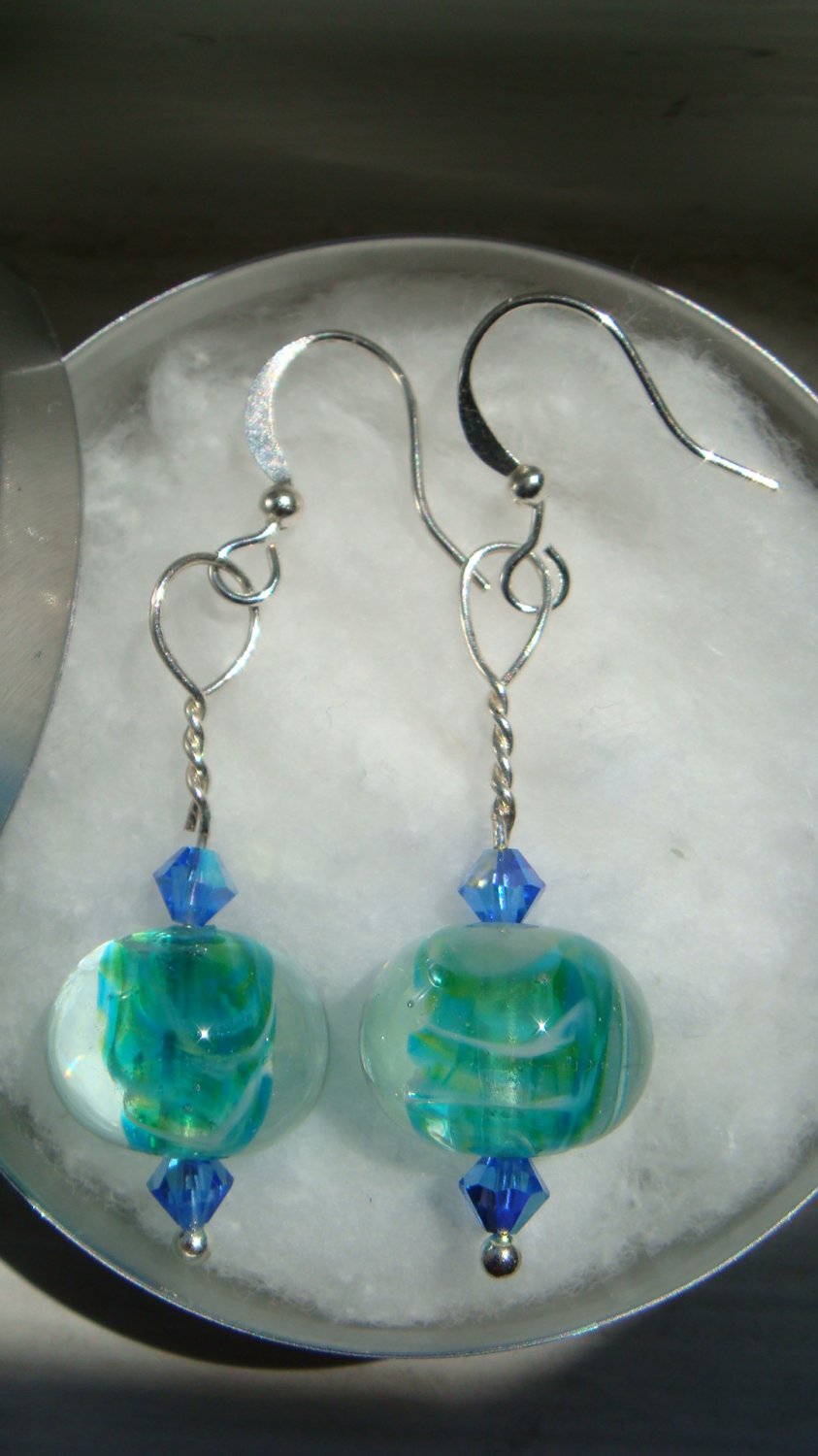 Green Glass Marble Earrings
