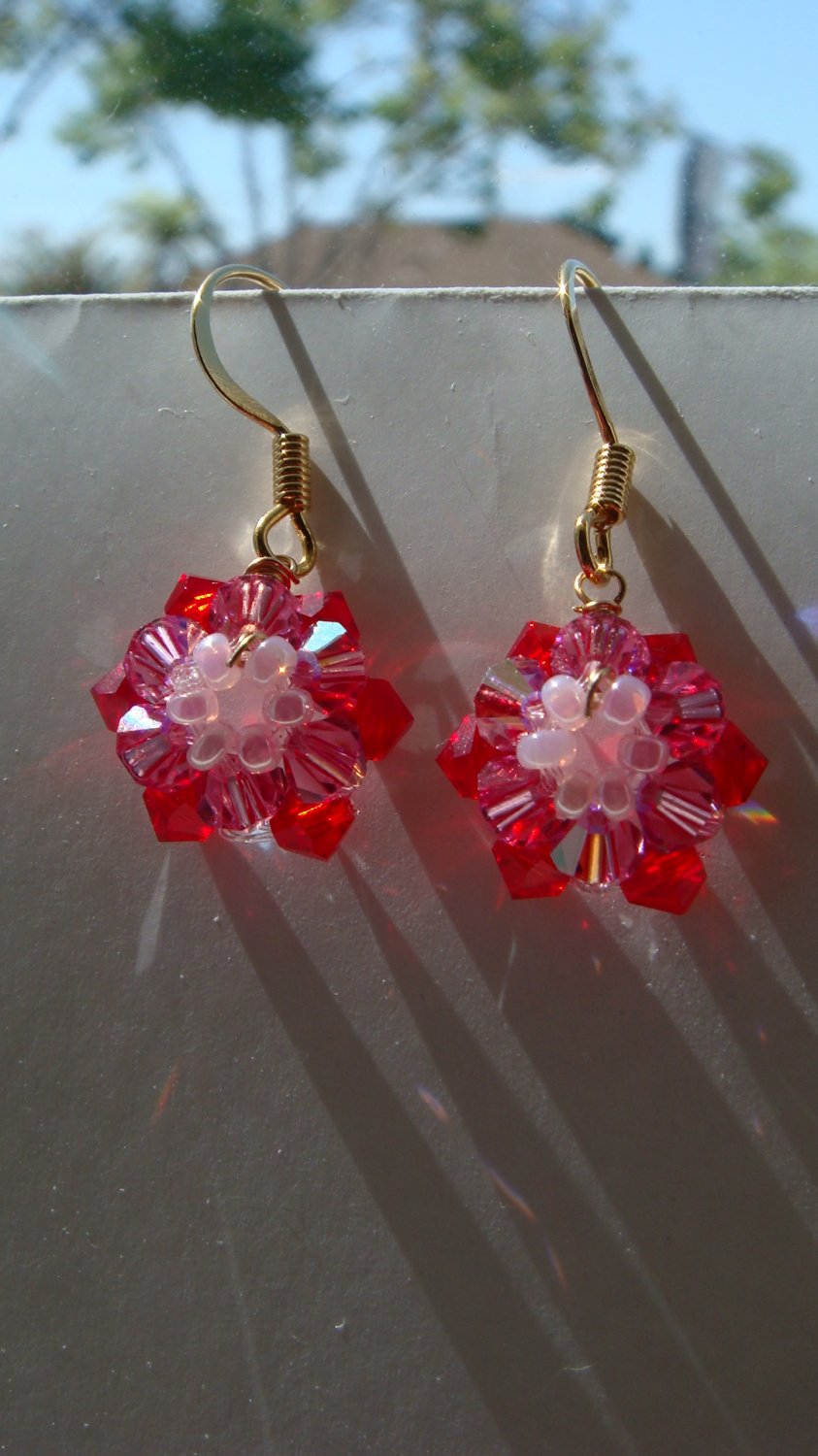 Cherry Red Flower Earrings