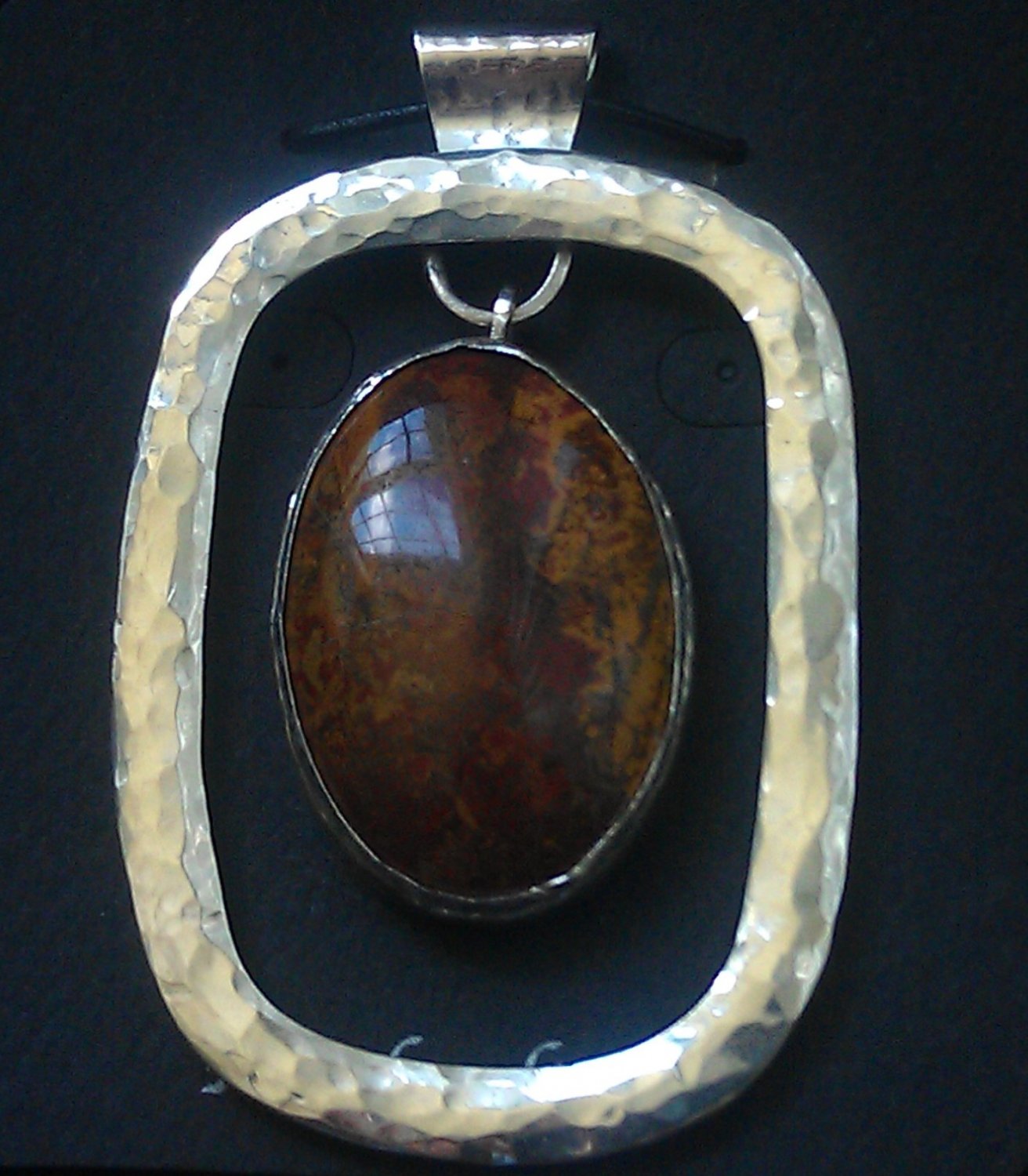 Sterling Silver Hammered Jasper Cabochon Pendant