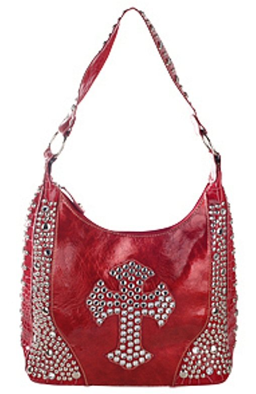 Stones and Studded Cross Design Bag w/Studded Handle - Each Bag