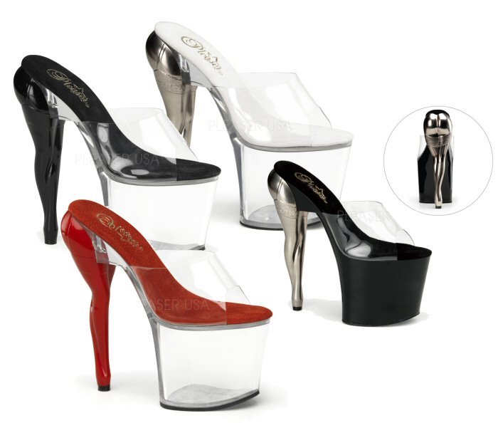 Pleaser" - 7 1/2" Sculpted Legs In Stockings Heel Open Toe Platform Slide - each pair