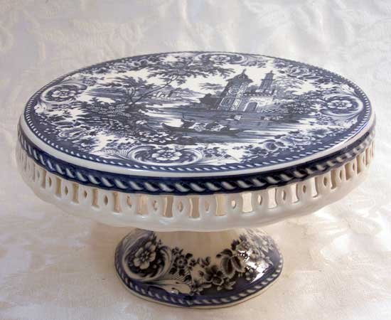 Blue and White Transferware Cake Plate