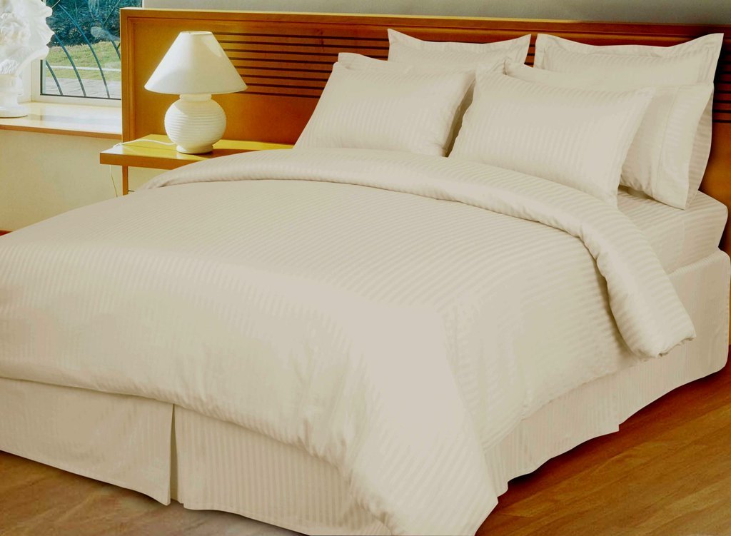 Ivory Damask Stripe, Down Alternative 4-pc Comforter Set,100% Egyptian cotton, 600 Thread count