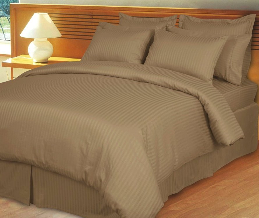 Taupe Damask Stripe Down Alternative 4-pc comforter Set, 100% Egyptian cotton , 600 Thread count