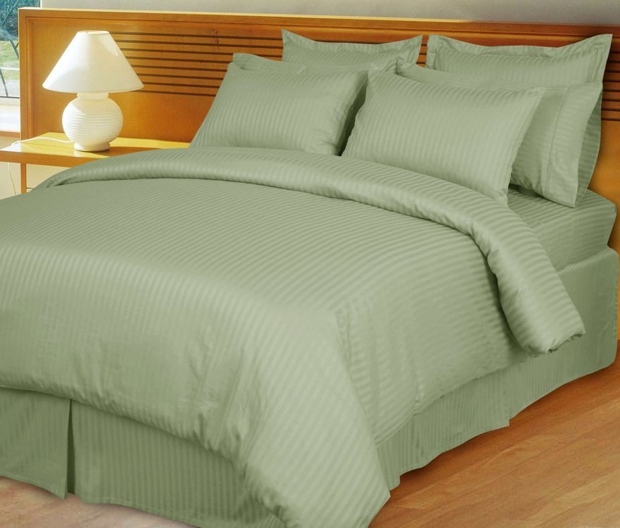 Sage/Mint Green Damask Stripe Down Alternative 4-PC comforter Set, Egyptian Cotton 600-TC