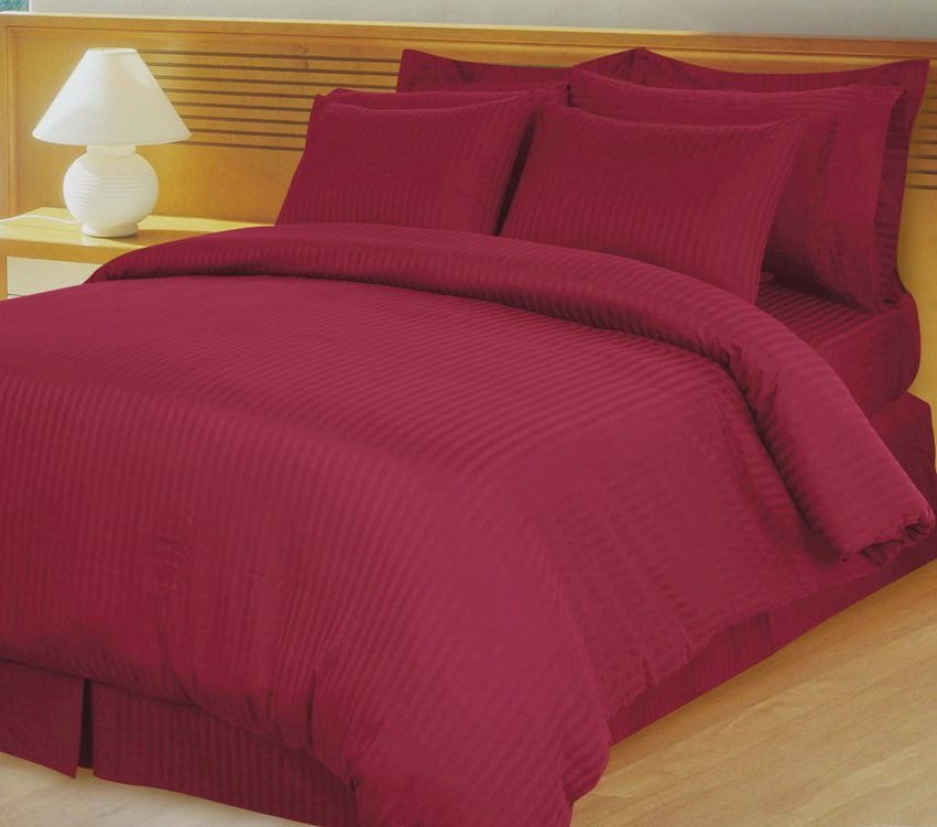 Burgundy Damask Stripe Down Alternative 4-pc Comforter Set, Egyptian 600 count