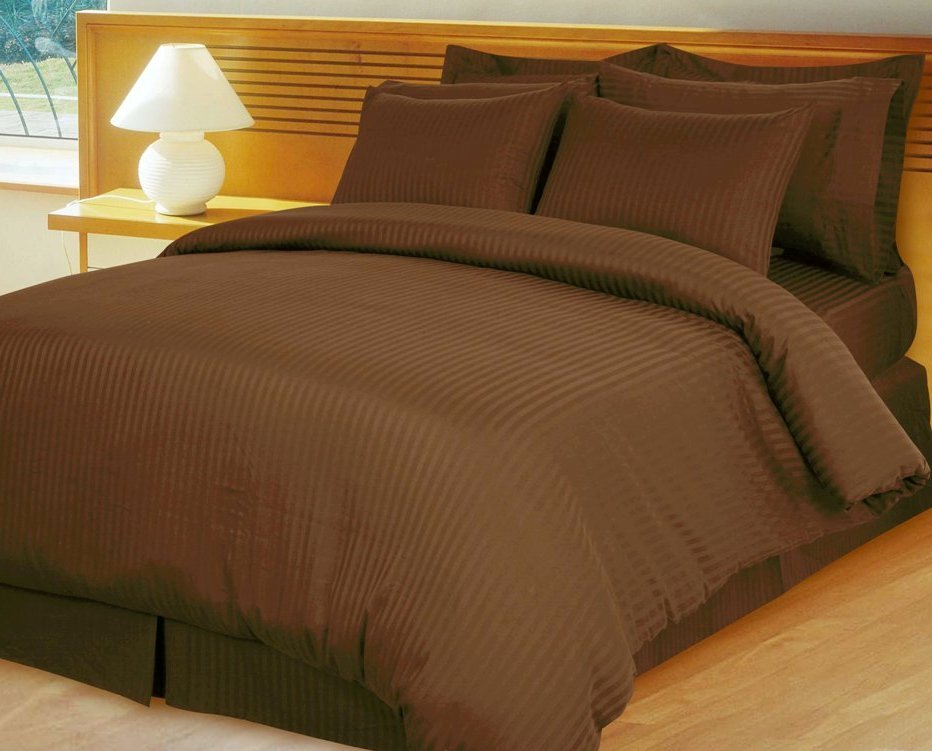 Chocolate Brown Damask Stripe Down Alternative 4-pc Comforter Set, Egyptian 600 count