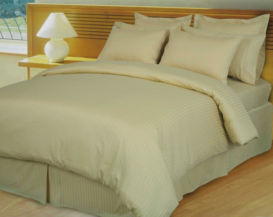 Beige/Tan Damask Stripe Down Alternative 4-pc Comforter Set, Egyptian 600-TC