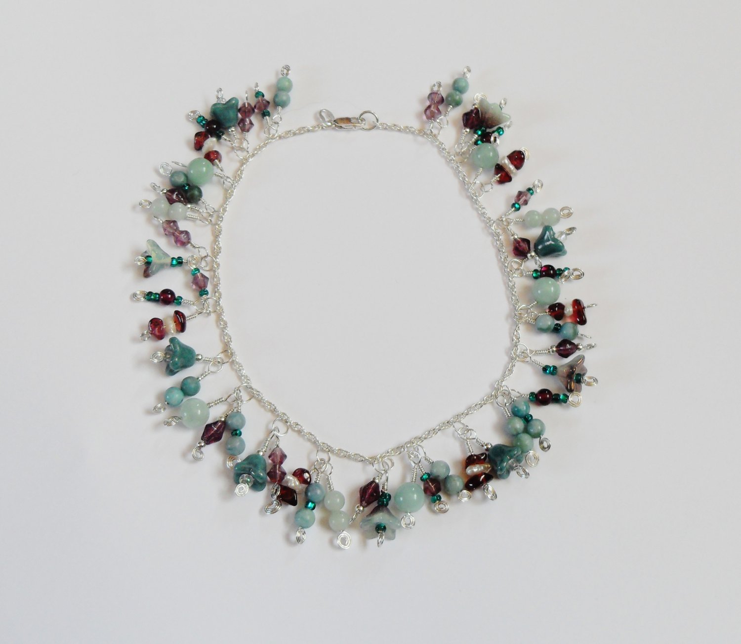 Sterling silver agate charm anklet