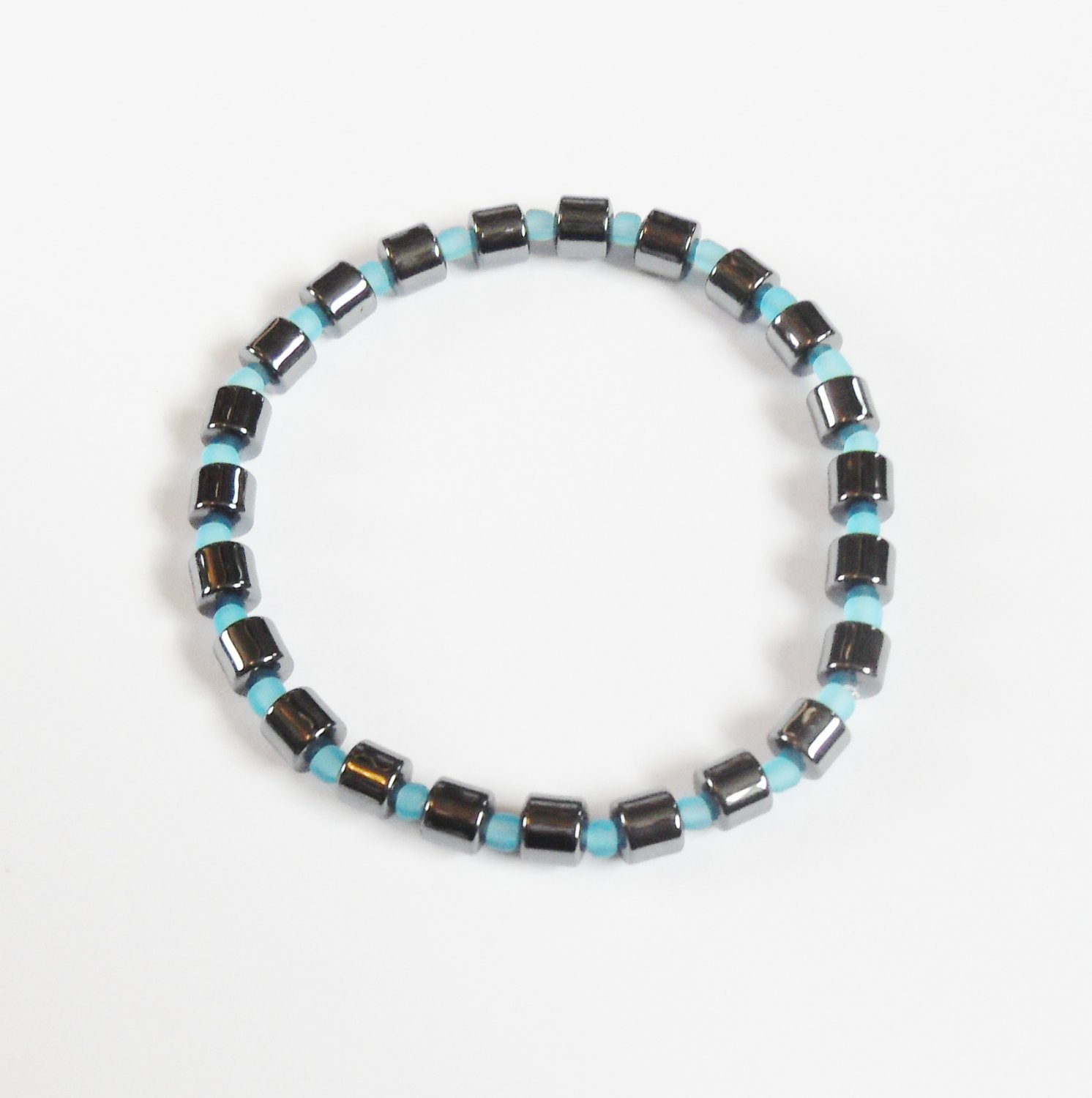 Hematite and opaque blue surfer bracelet