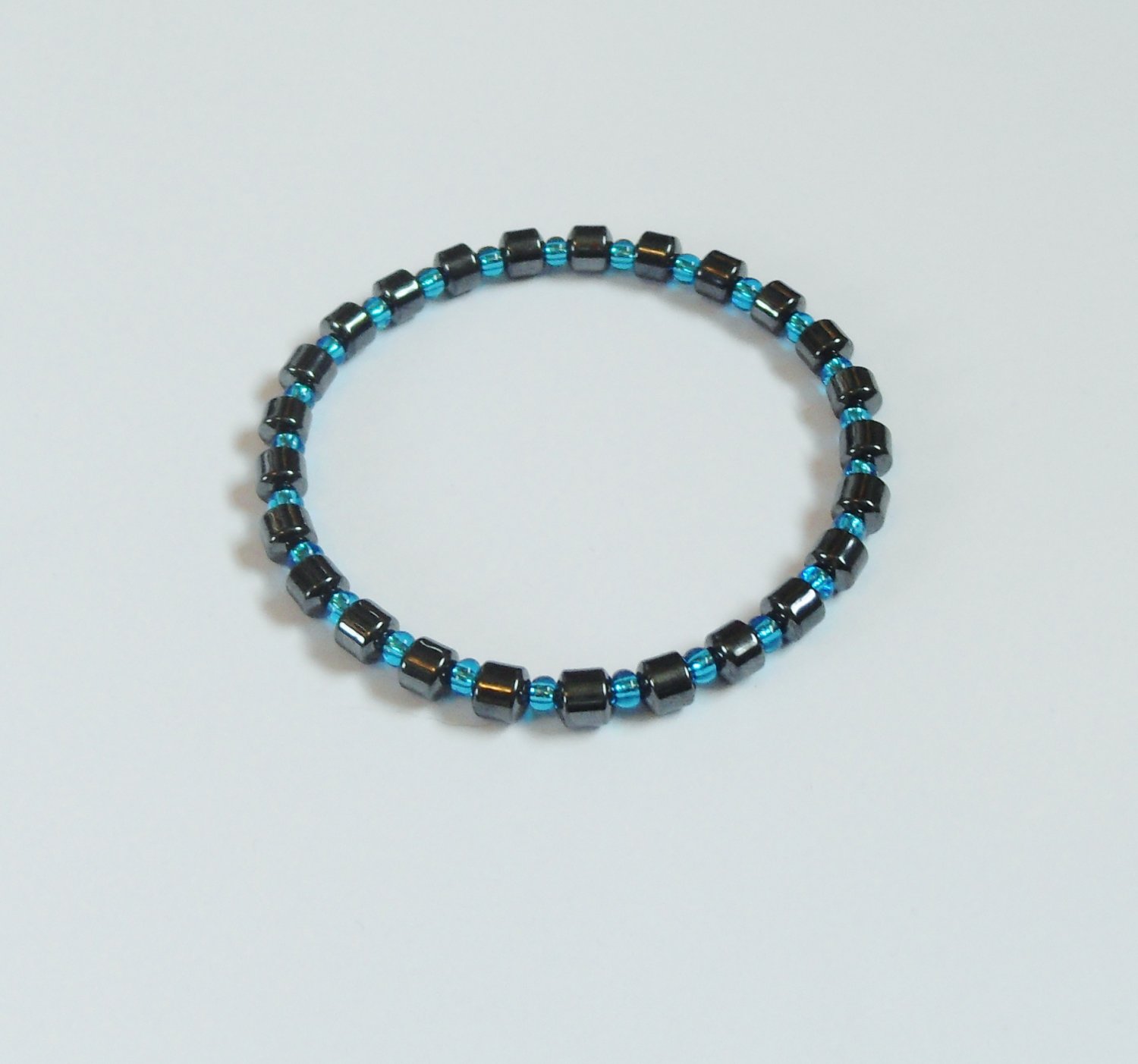 Hematite and clear blue surfer bracelet